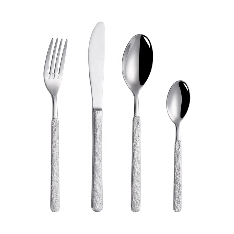 Thép không gỉ Flatware Kết cấu thô thanh lịch Xử lý dao kéo độc đáo