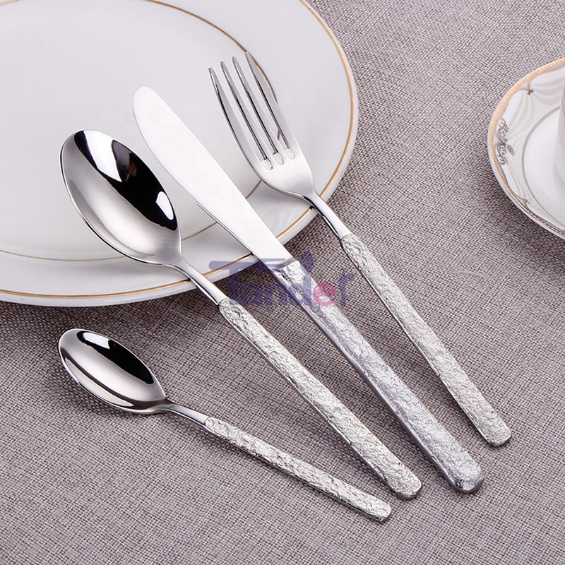 Thép không gỉ Flatware Kết cấu thô thanh lịch Xử lý dao kéo độc đáo