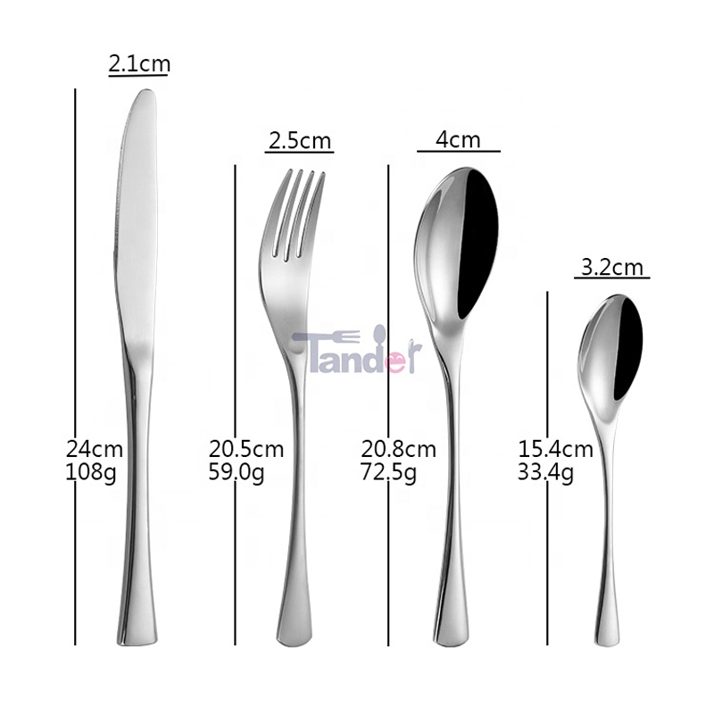 ngạc nhiên mạ vàng bạc bạc bạc bạc 18/8 Golden Western Tự chọn Logo Flatmware Thép Thép Hotel Cutlery Set