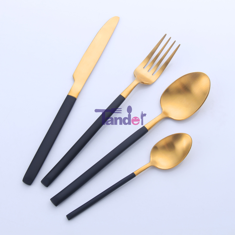 Sàn gạch cao cấp Cloại 18/8 Dao thép không rỉ đặt thiết bị Bàn tay màu đen cho tiệc cưới nhà khách sạn dùng