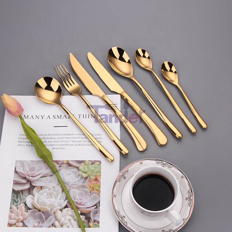 amazon hàng đầu bán đồ dùng bằng phẳng thép không gỉ dao kéo vàng đặt đám cưới