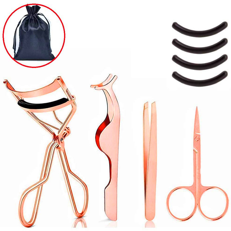 4 miếng thép không gỉ Curler Curler Rose Gold Lông mi Dụng cụ nhíp lông mày Thiết lập bộ dụng cụ sử dụng trang điểm