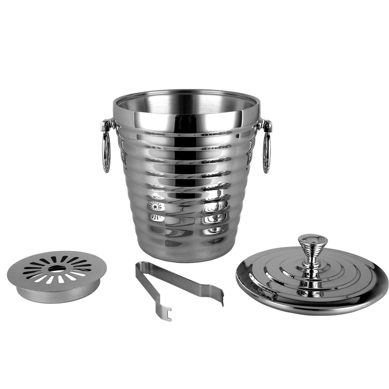 thép không gỉ kẹp đá sâm banh lớn làm mát rượu xô thép không gỉ thùng đá lớn có nắp và clip