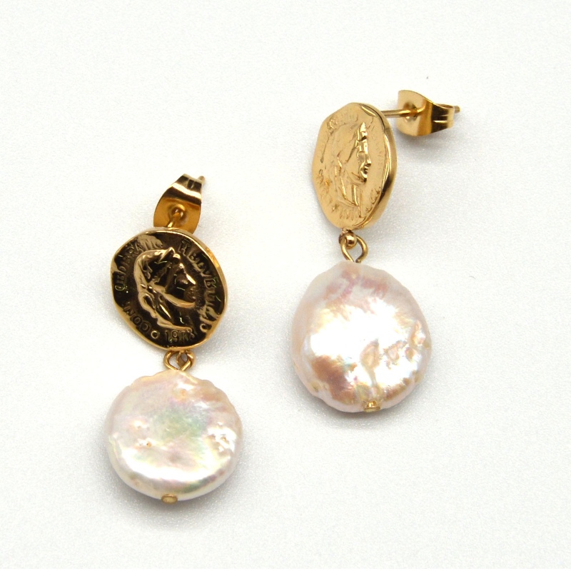 khuyên tai Thép, trang sức thời trang, trang sức thời trang, Ngọc Trai, Ngọc Trai