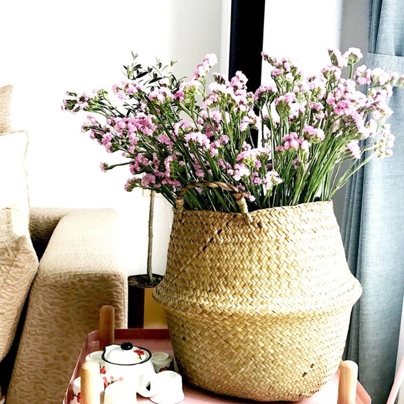 Dệt giỏ cỏ biển để lưu trữ chậu hoa đứng