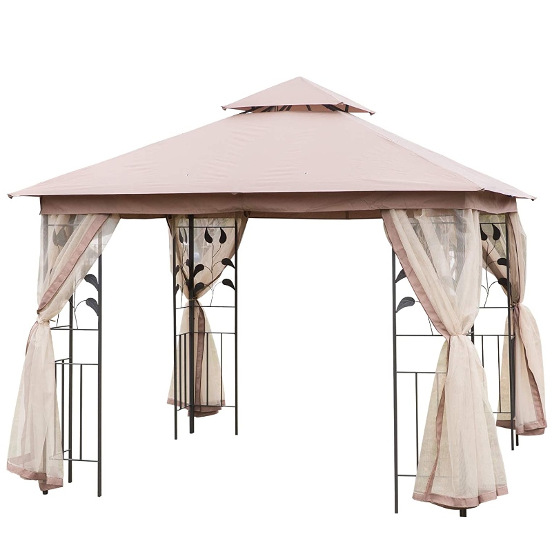 Lều hình chữ nhật vải thép ngoài trời Gazebo với rèm lưới