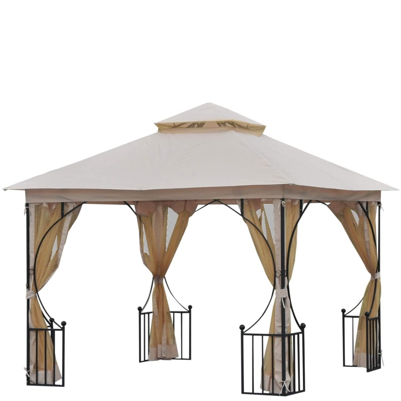 10 'x 10' Thép ngoài trời Gazebo tán cây với tường lưới và một mái nhà chống tia UV