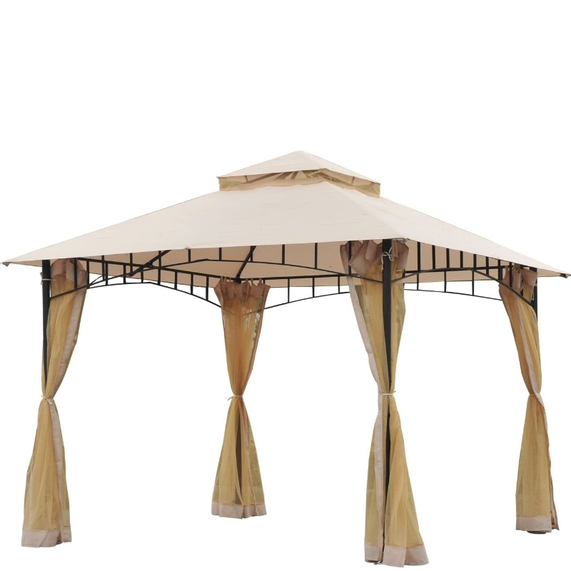 Mái vòm Gazebo ngoài trời 10 thépx10 với lưới bảo vệ lưới, xây dựng mái hai tầng thông minh, phong cách hiện đại