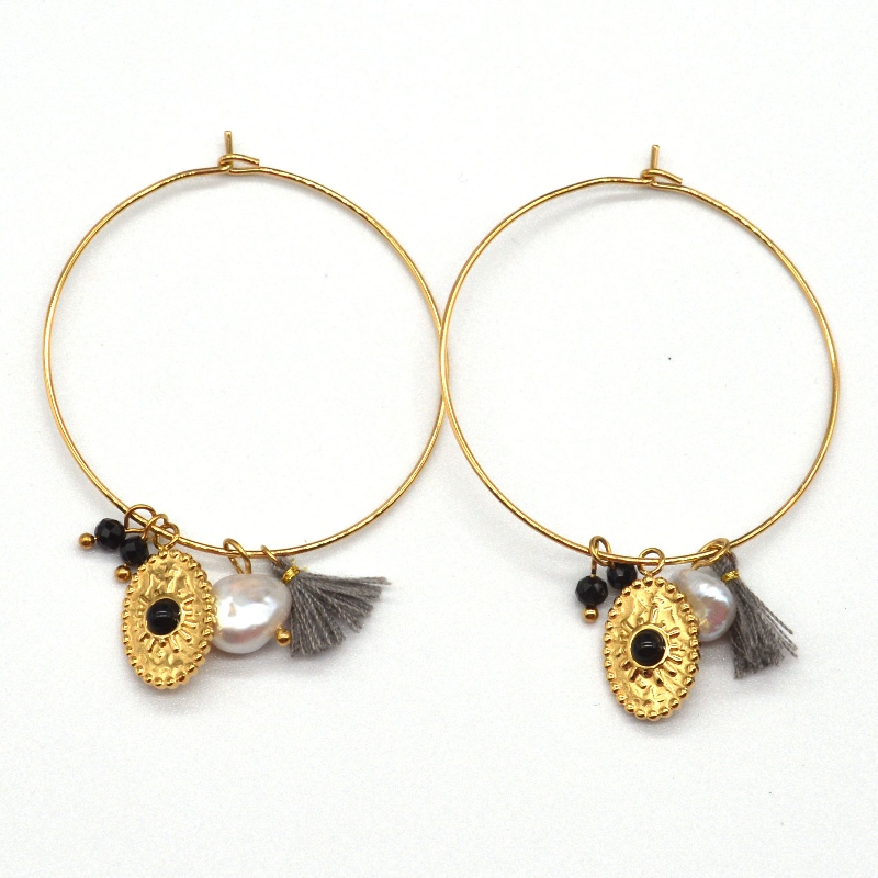 Bông tai ống tròn đánh bóng bằng thép không gỉ vàng cổ điển, nhà máy chế biến đồ trang sức Ruifanbao Trung Quốc