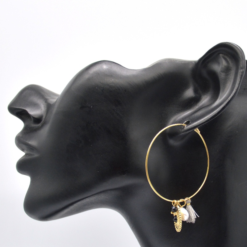 Bông tai ống tròn đánh bóng bằng thép không gỉ vàng cổ điển, nhà máy chế biến đồ trang sức Ruifanbao Trung Quốc