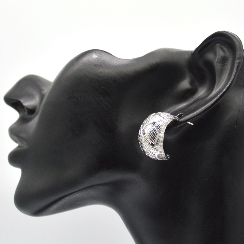 Bông tai bạc phụ nữ bông tai tròn khắc chéo, nhà máy chế tác trang sức Ruifanbao Trung Quốc