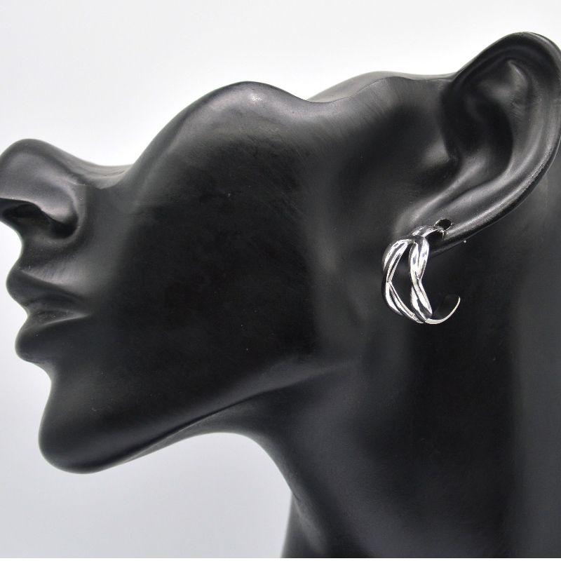 Bông tai bạc Hình dạng đôi C Hình tròn Bông tai vòng tròn Tuyên bố cho cô gái Nữ Hoa tai thanh lịch Trang sức Trang sức Trung Quốc Ruifanbao