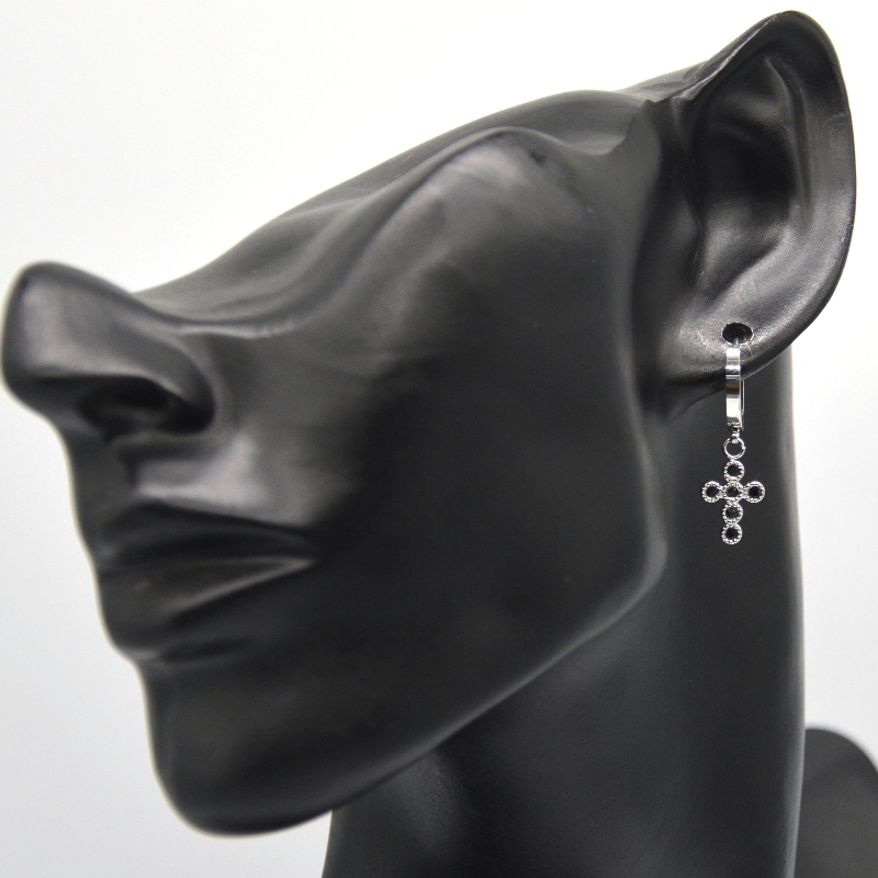 Bông tai chữ thập bạc khối zirconia móng tay đặt hoa tai vòng tròn nhỏ lủng lẳng chéo unisex Nhà máy chế biến đồ trang sức Ruifanbao Trung Quốc