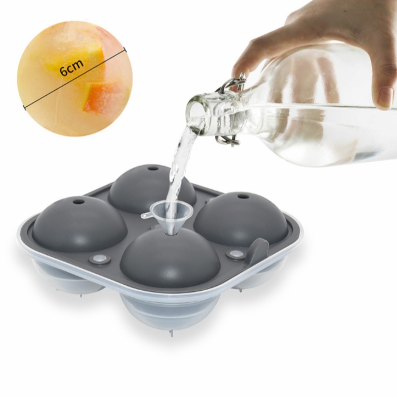 Hộp khúc côn cầu băng silicone lớn mới bốn hộp rượu whisky quả bóng tròn nhựa làm đá khuôn