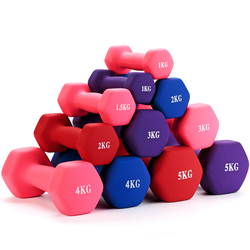 Bán nóng Chất lượng cao Tập thể dục Phòng tập thể dục Cao su Màu hồng Có Xương tráng Neoprene Dumbbells