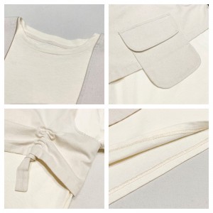 Thiết kế rộng rãi Kiểu cổ áo tròn Tối giản Kiểu tay áo có đường may Thông thường Vải cotton và vải lanh màu đồng nhất tùy chỉnh 19527 Áo phông + Ghi lê