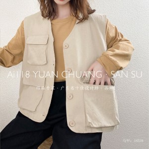 Thiết kế phù hợp hoang sơ áo vest màu đặc và vải lanh cường điệu