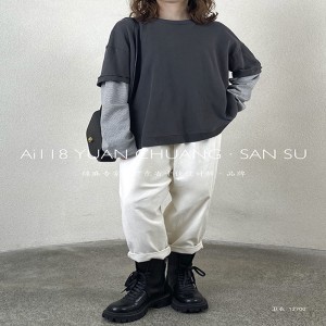 Thiết kế phù hợp Tìm kim vòng hợp hoang dã Kiểu áo tay áo cổ điển kiểu áo bó màu đặc, vải vóc siêu lớn