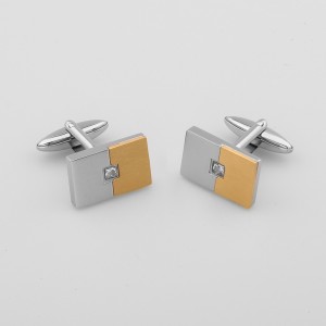 Thép không gỉ có thể khắc hai tông màu vàng 18K khuy măng sét với đá khối Zirconia