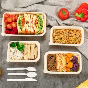 Hộp đựng thực phẩm có thể phân hủy sinh học hình chữ nhật thân thiện với môi trường mang đi hộp đựng thực phẩm dùng một lần bột ngô