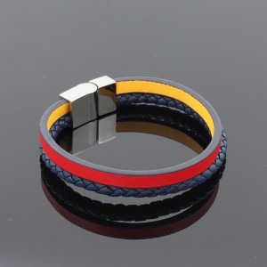 Đồ trang sức da thời trang Vòng đeo tay da thật Muti-Layer bện Vòng đeo tay bằng thép không gỉ