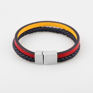 Đồ trang sức da thời trang Vòng đeo tay da thật Muti-Layer bện Vòng đeo tay bằng thép không gỉ