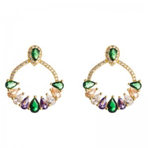 Bông tai bằng đồng cá tính châu Âu và Mỹ Nhiệt độ Bông tainữ Micro-dát màu Bông tai zircon Hình hoa Nhật Bản và Hàn Quốc Trang sức tai