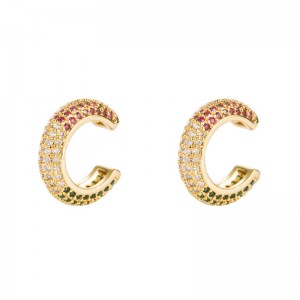 Bông tai châu Âu và Mỹ đồng thau mạ vàng với bông tai màu zircon màu hip-hopnam vànữ không bị xỏ lỗ tai