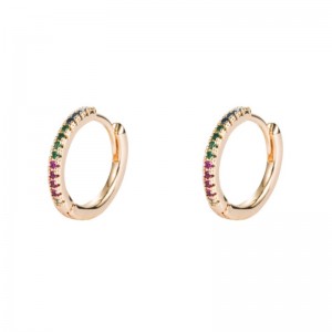 Thời trang cá tính châu Âu và Mỹ gió lạnh hơi màu zircon đồng thau mạ vàng tai khóa vòng tròn bông tai hip hop bông tai