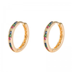 Bông tai vòng tròn đầy màu sắc châu Âu và Mỹ, Bông tai trònnhỏ, Bông tai hình học, Bông tainữ kim cương màu kim cương Hip Hop