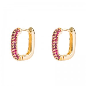 Bông tainữ cầu vồng theo phong cách châu Âu và Mỹ Phong cách hình học bằng đồng mạ vàng Micro-dau đầy màu sắc Bông tai hip-hop đầy màu sắc