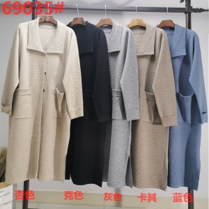 Thời trang giản dị đan áo len dài với lapels len 69035#