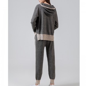 Thời trang thể thao giản dị kiểu áo len đan áo hoodie hai mảnh 69053#