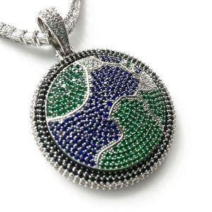 New Zircon Kim cương đầy đủ Mặt dây chuyền trái đất có thể xoay Ấn Độ Dây đeo điện thoại di động dài