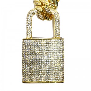 Đồng thau Mens Đồng Mặt dây chuyền Iced Out Zircon Diamond Padlock Khóa vòng cổ