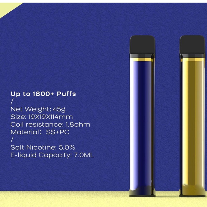 XXL Thiết bị Pod dùng một lần Thuốc lá 1800 Puffs Pen Pen Pen Pen 7ml Hộp mực 950mAh E-Thuốc lá