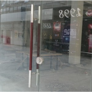 Tay cầm kéo bằng gỗ SS-039 Tay cầm kéo bằng gỗ hai mặt hiện đại, tay cầm cửa kính bằng thép không gỉ