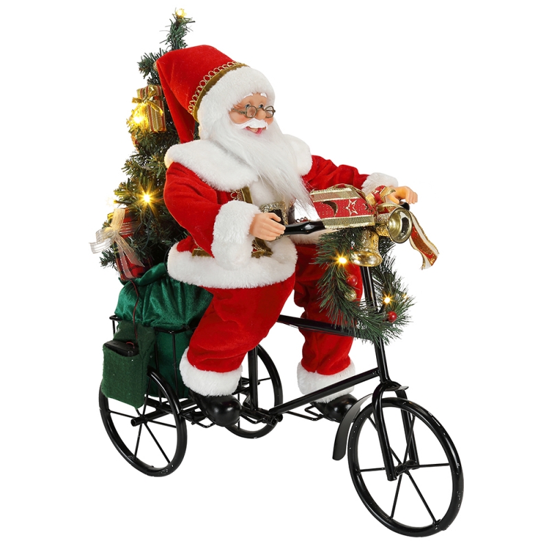 45cm Santa Claus Ngồi trên xe ba bánh Chiếu sáng Giáng sinh Trang trí Bức tượng Bộ sưu tập Vải Holiday Lễ hội Tùy chỉnh Mục