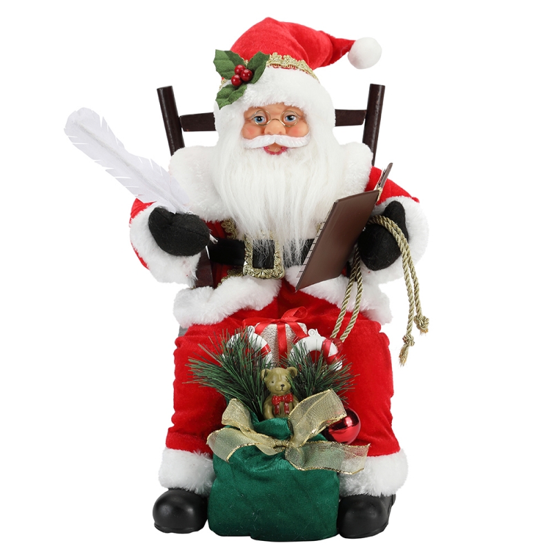 45cm Santa Claus Ngồi trên ghế Viết và đọc sách Trang trí Bức tượng Bộ sưu tập Vải Holiday Lễ hội Tùy chỉnh Mục