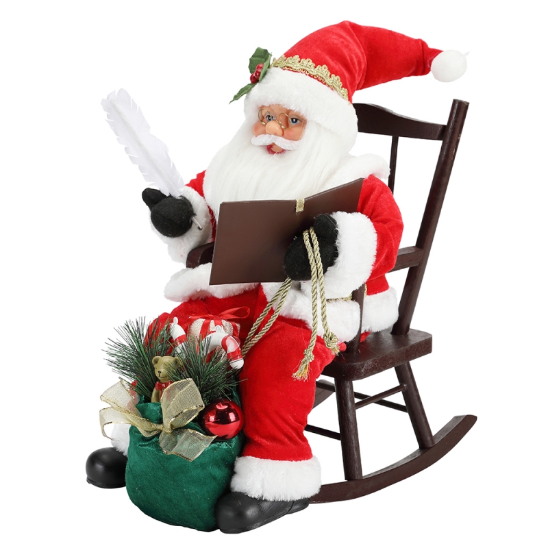 45cm Santa Claus Ngồi trên ghế Viết và đọc sách Trang trí Bức tượng Bộ sưu tập Vải Holiday Lễ hội Tùy chỉnh Mục
