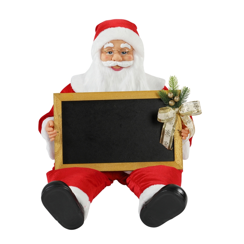 60/80cm Giáng sinhngồi Santa Claus với BlackBoad Holiday Âmnhạc trang trí trang trí Bức tượng Bộ sưu tập Xmas truyền thống