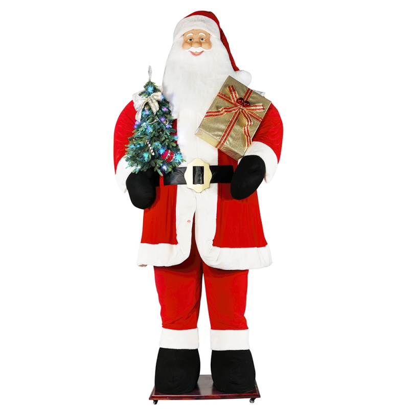 3,8m Big Christmas Santa Claus với Cây và Túi quà tặng Led Light Rise và Down Show Triển lãm Trang trí Lễ hội Holiday Luxury