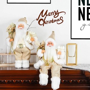 12inchngồi Golden Santa Claus Bức tượng với túi quà tặng và hộp mặc giày trắng Giáng sinh trang trí kỳnghỉ