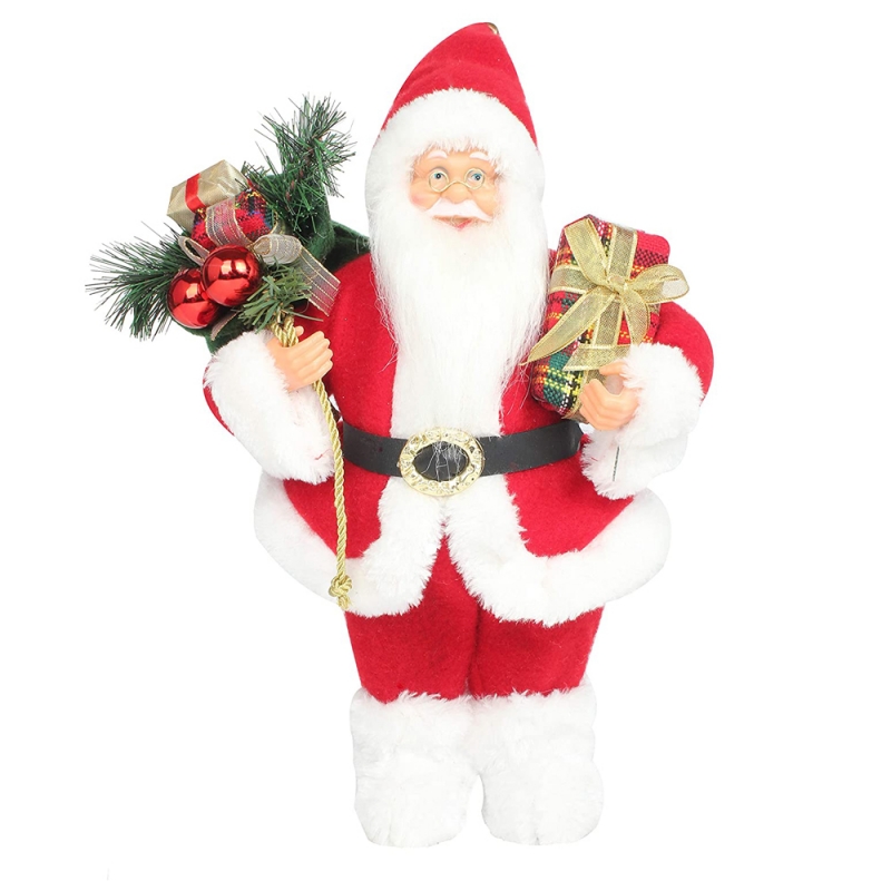 14inch Đứng đỏ Giáng sinh Santa Claus Bức tượng với Hộp quà tặng Thông Kim Nhựa Trang trí truyền thống Trang tríngày lễ
