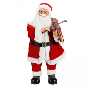 80cm Hoạt hình Giáng sinh Ánh sáng Âmnhạc Santa Claus Với Fiddle Trang trí Trang trí Bộ sưu tập Bức tượng kỳnghỉ truyền thống