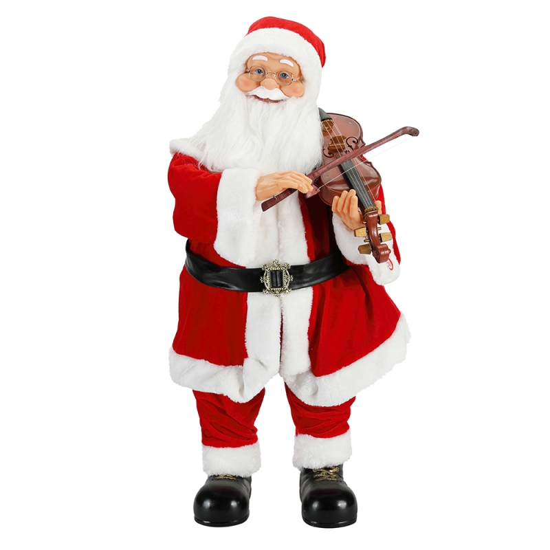 80cm Hoạt hình Giáng sinh Ánh sáng Âmnhạc Santa Claus Với Fiddle Trang trí Trang trí Bộ sưu tập Bức tượng kỳnghỉ truyền thống