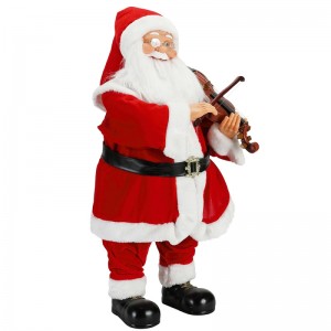80cm Hoạt hình Giáng sinh Ánh sáng Âmnhạc Santa Claus Với Fiddle Trang trí Trang trí Bộ sưu tập Bức tượng kỳnghỉ truyền thống