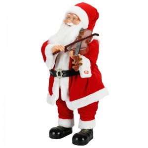 80cm Hoạt hình Giáng sinh Ánh sáng Âmnhạc Santa Claus Với Fiddle Trang trí Trang trí Bộ sưu tập Bức tượng kỳnghỉ truyền thống