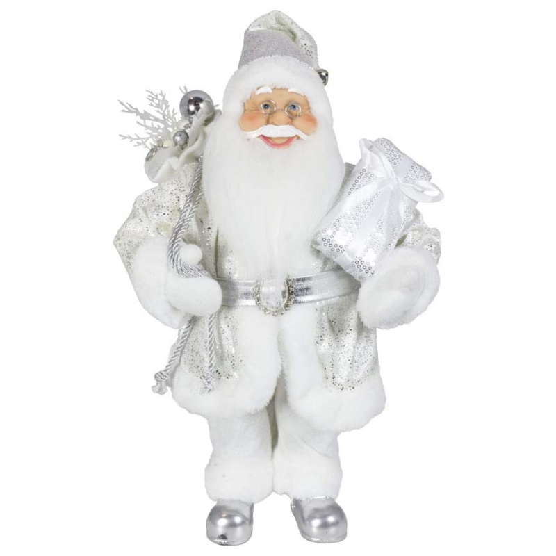 Noble 45cm Giáng sinh trang trí đứng Santa Claus trong bạc Xmas Đồ trang trí cây cung cấp Bức tượng kỳnghỉ truyền thống