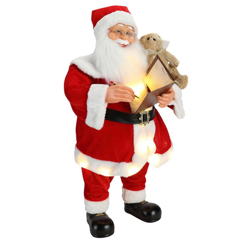 80cm hoạt hình Giáng sinh viết Santa Claus với ánh sáng trang trí âmnhạc trang trí bộ sưu tập bức tượng kỳnghỉ truyền thống
